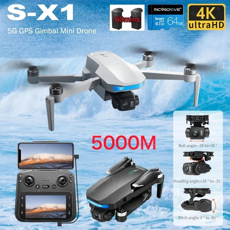Drone X1 Rc - S-X1 Mini-Drohne 8K Professionell 3-Achsen-Gimbal GPS-Drohne